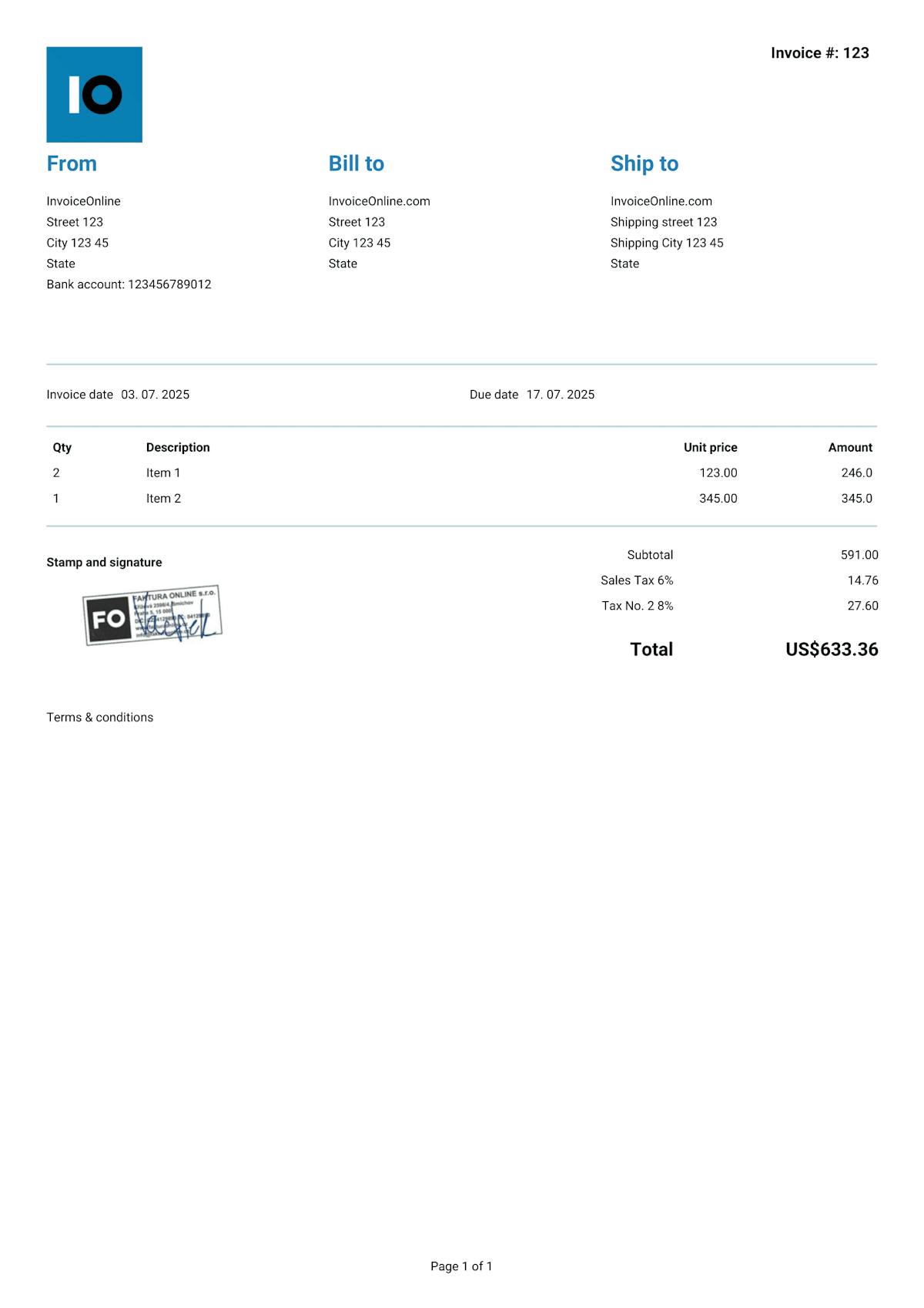 Template of the Invoice