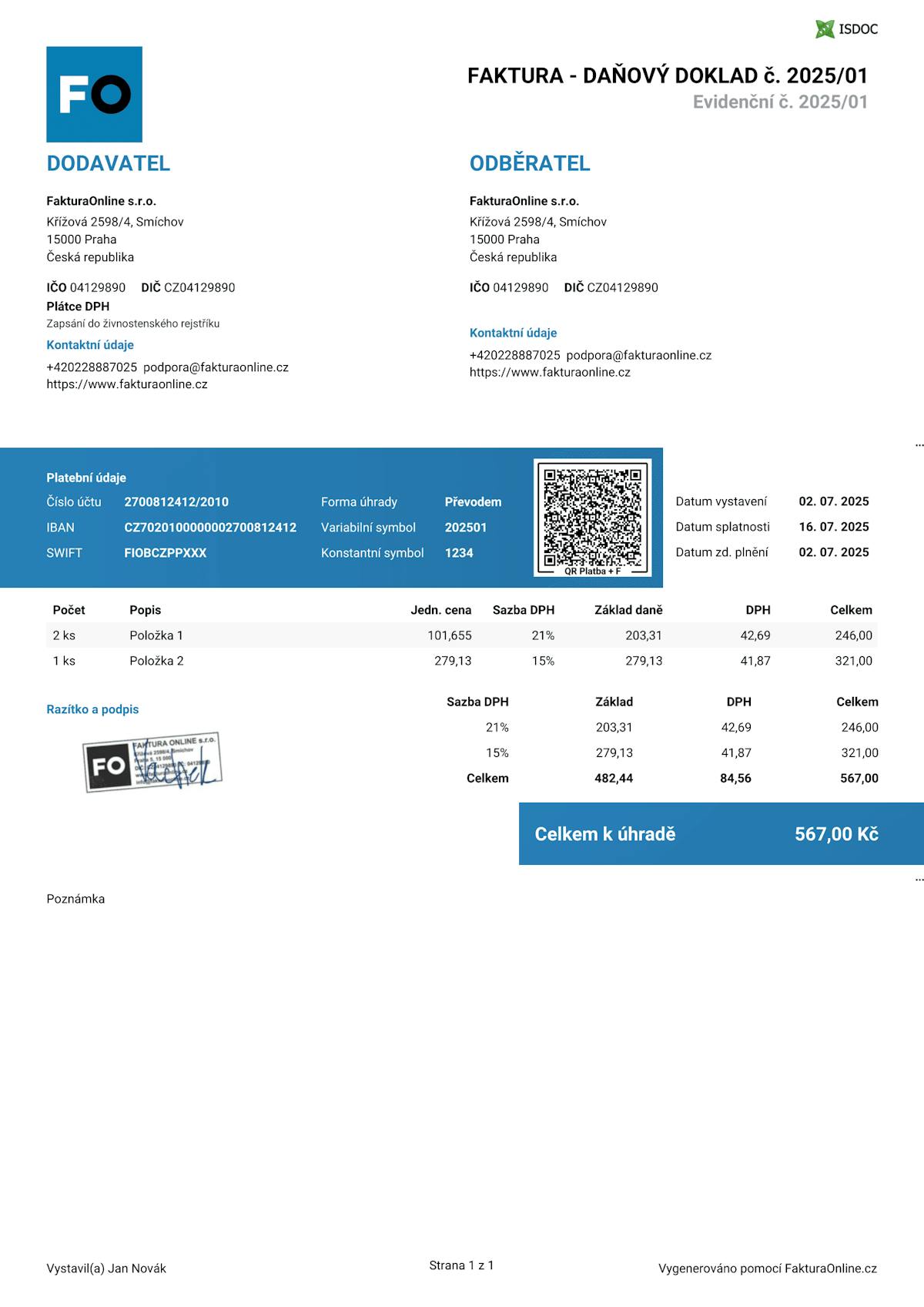Vzor faktury v Google Docs