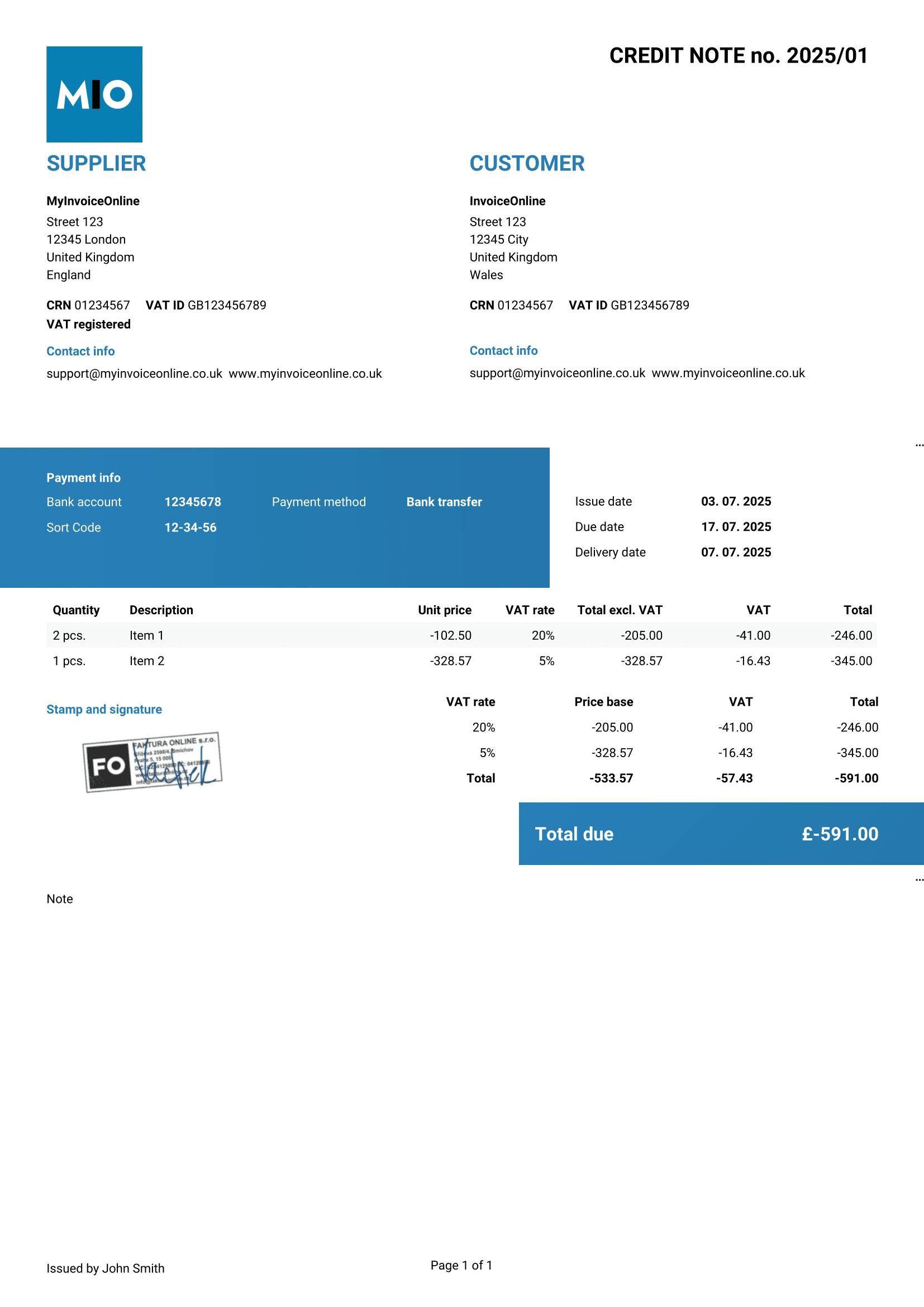 Credit Note Template