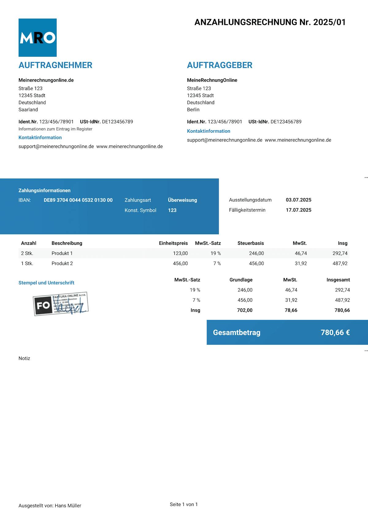 Muster-Abschlagsrechnung