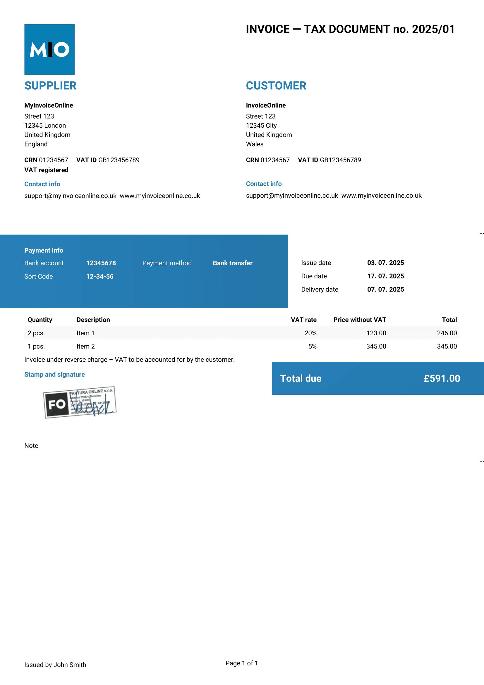 Reverse charge invoice template