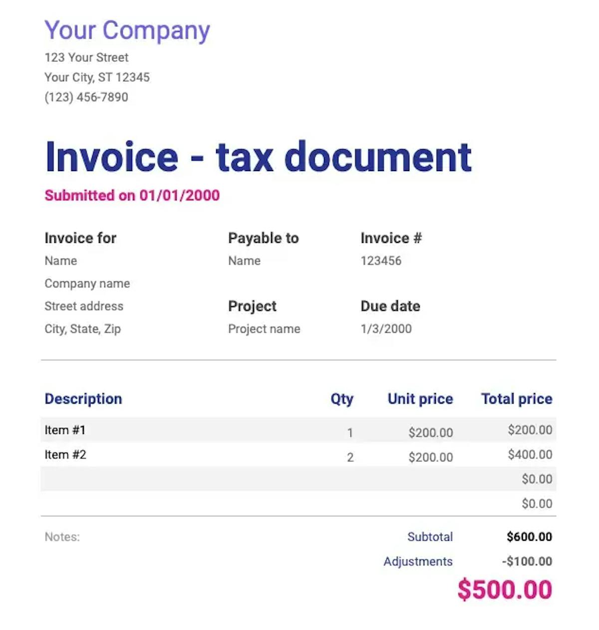 Template document image