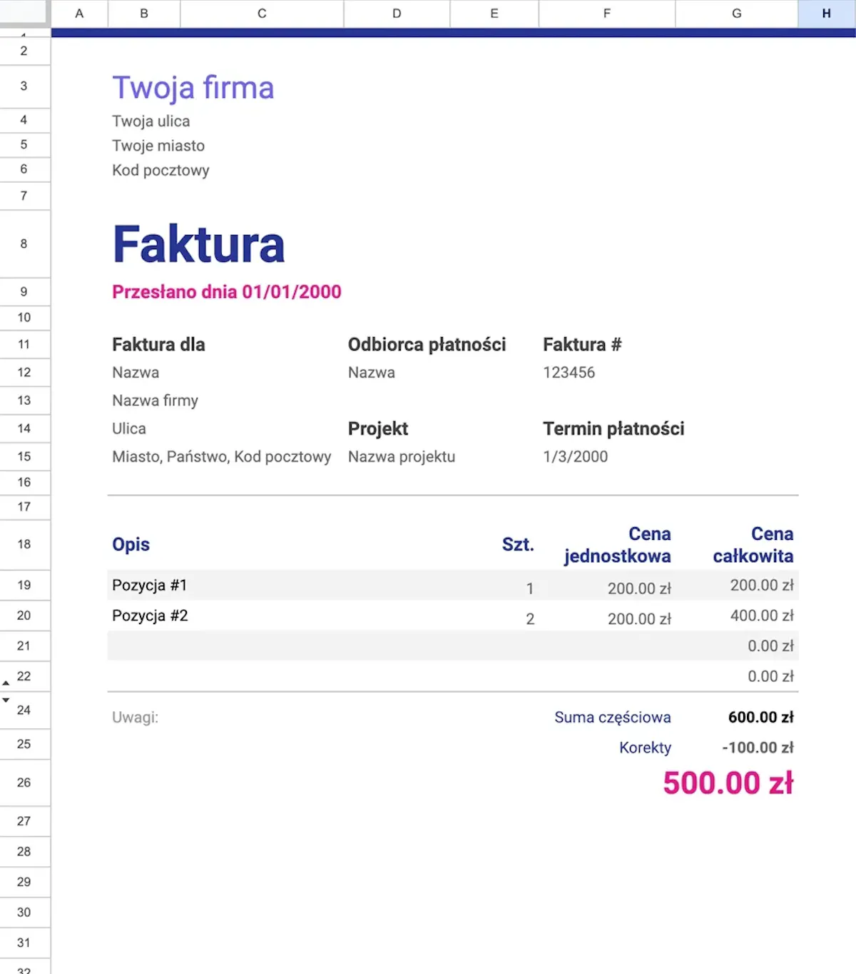 Template document image