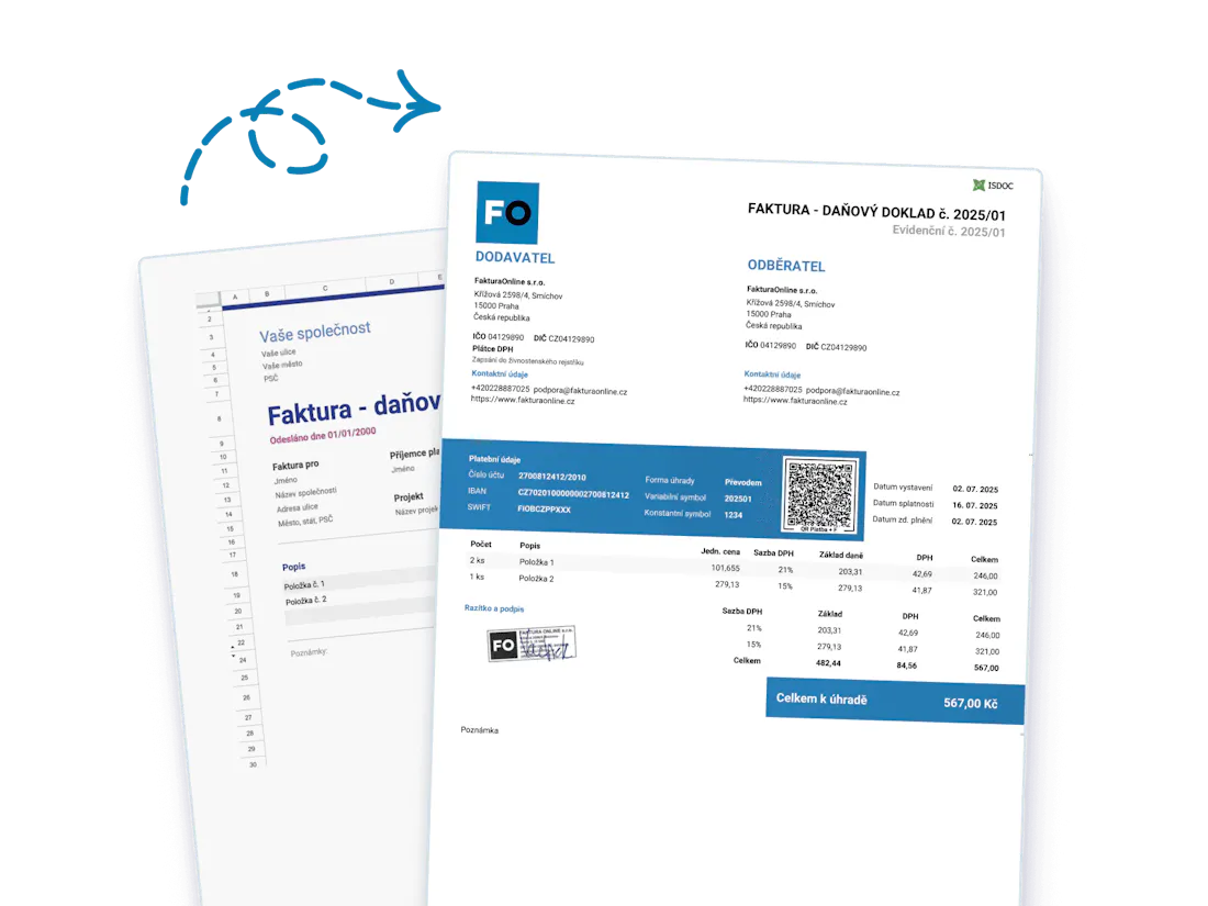 Vzor faktury Google Sheets