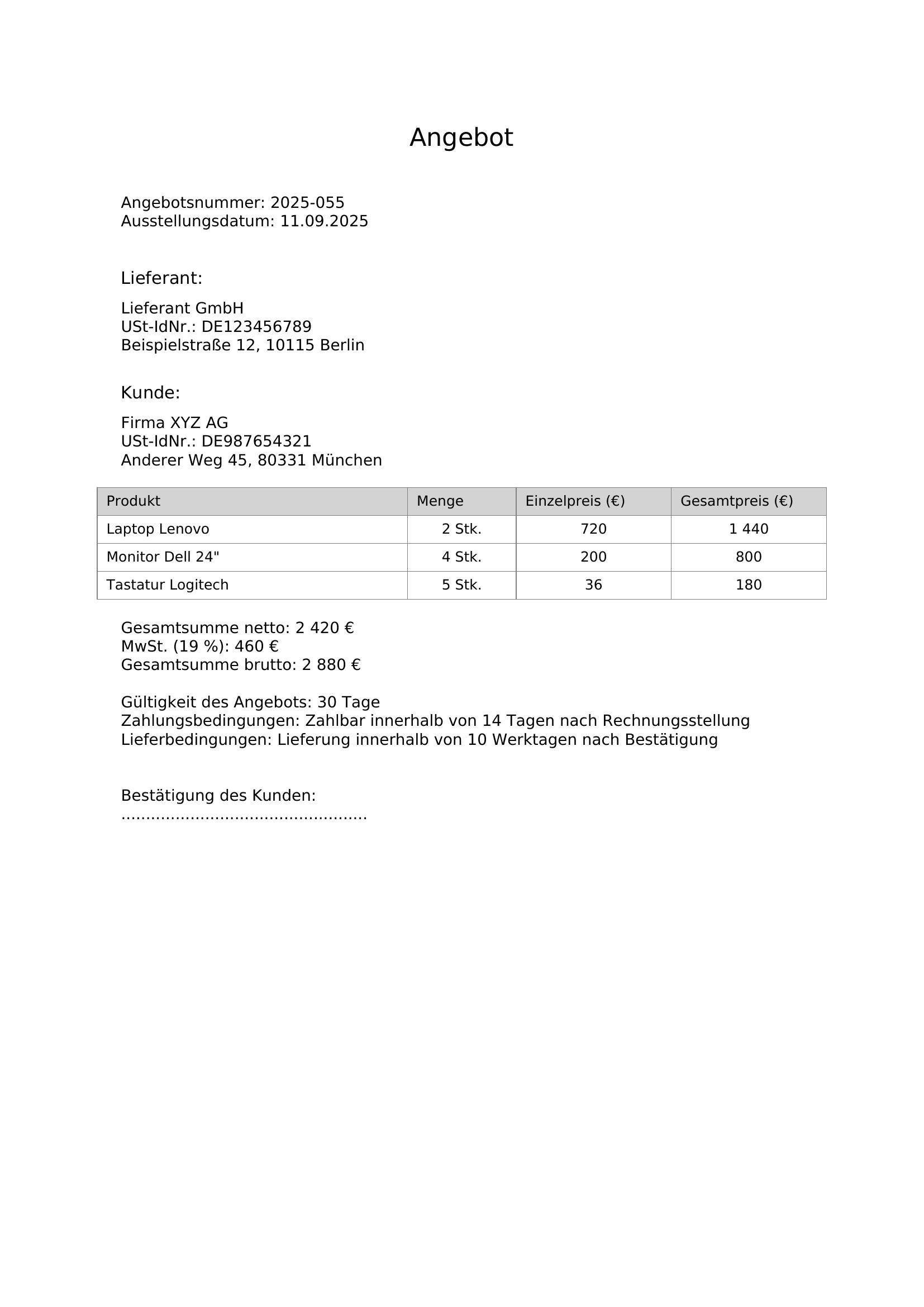 Muster-Angebot