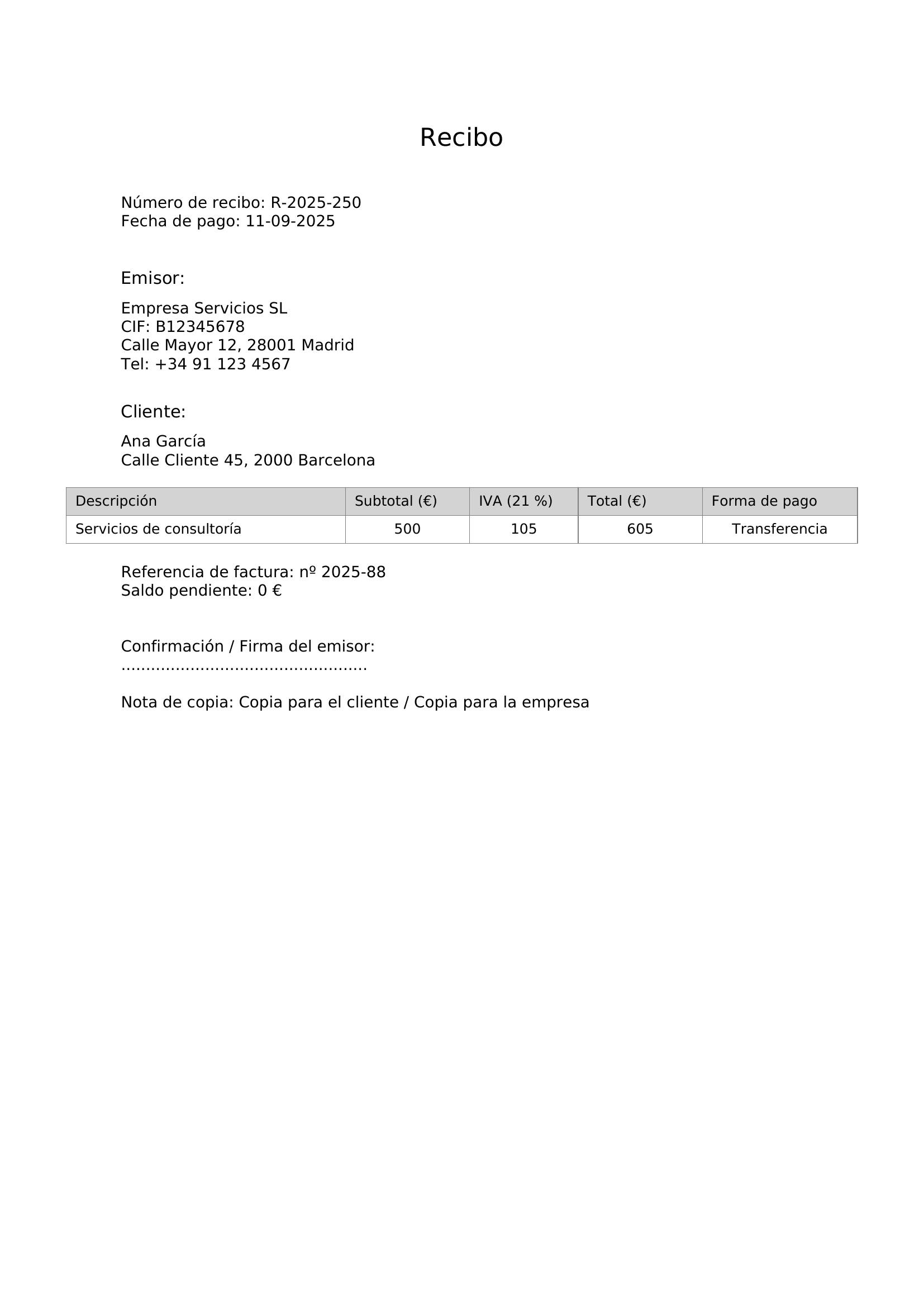 Plantilla de Recibo