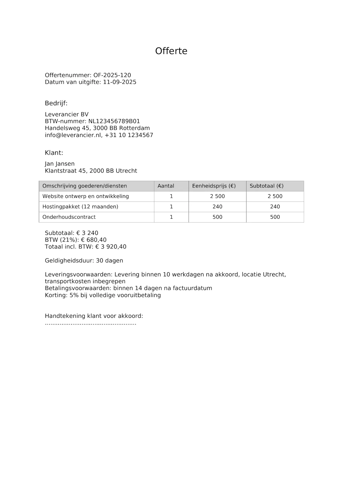 Voorbeeld Offerte